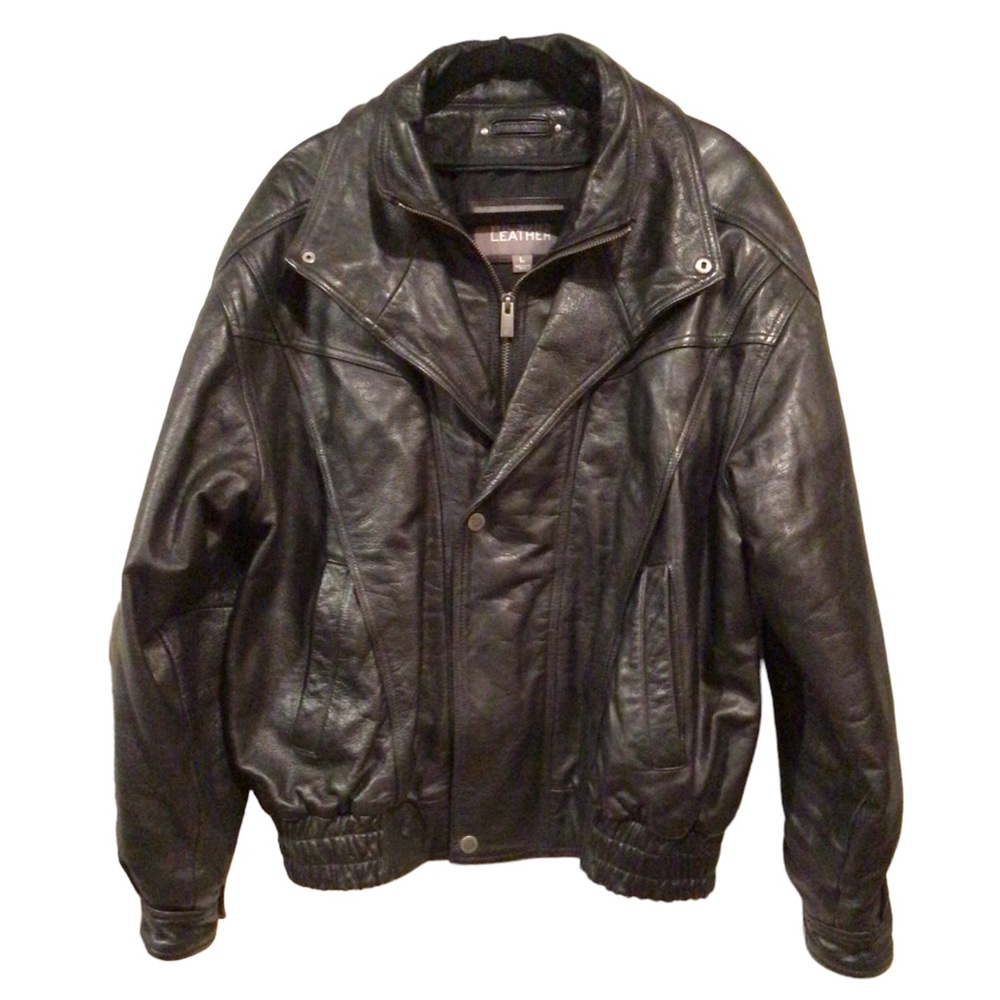 Wilson Heavy Black Leather Motorcycle Jacket Mens Size Large